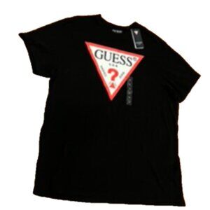 Guess Men Short Sleeve T-Shirt Jet Black Crewneck Logo Triangle Size XL